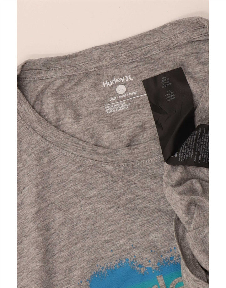 Hurley Mens Graphic T-Shirt Top Large Gris Coton