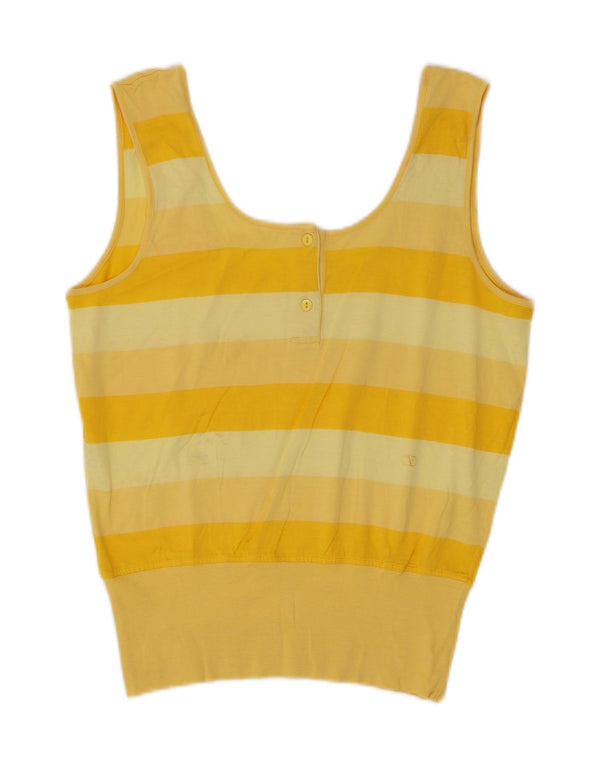 vintage Womens Vest Top UK 12 Coton rayé jaune moyen