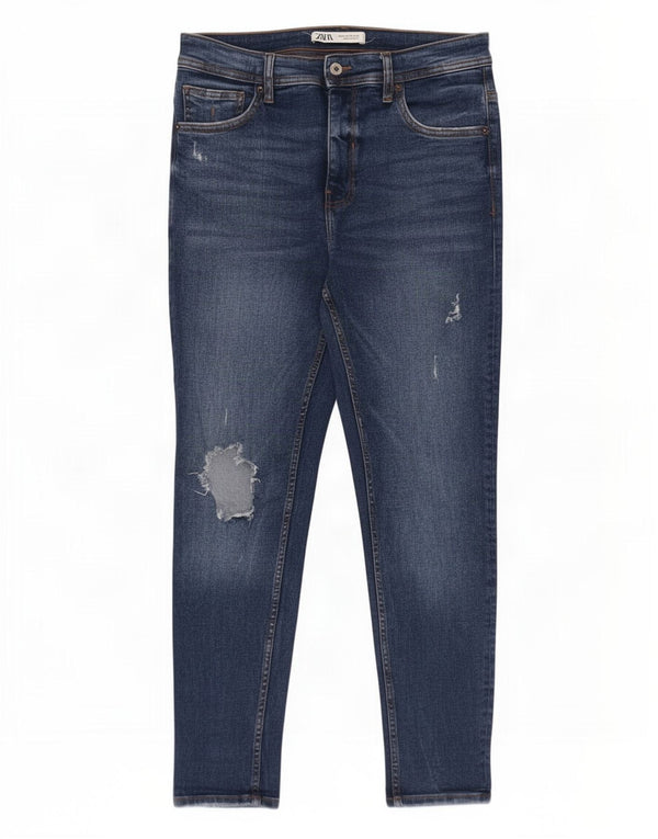 Zara Jean skinny vieilli pour homme EU 42 Large W32 L26 Bleu Coton