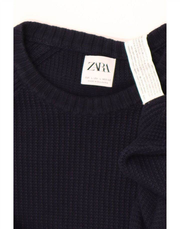 Zara Pull à col rond pour homme en coton bleu marine Taille L