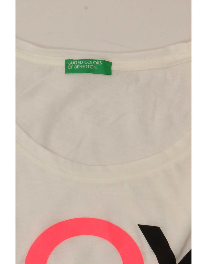 Benetton T-shirt graphique pour femme UK 12 Blanc moyen