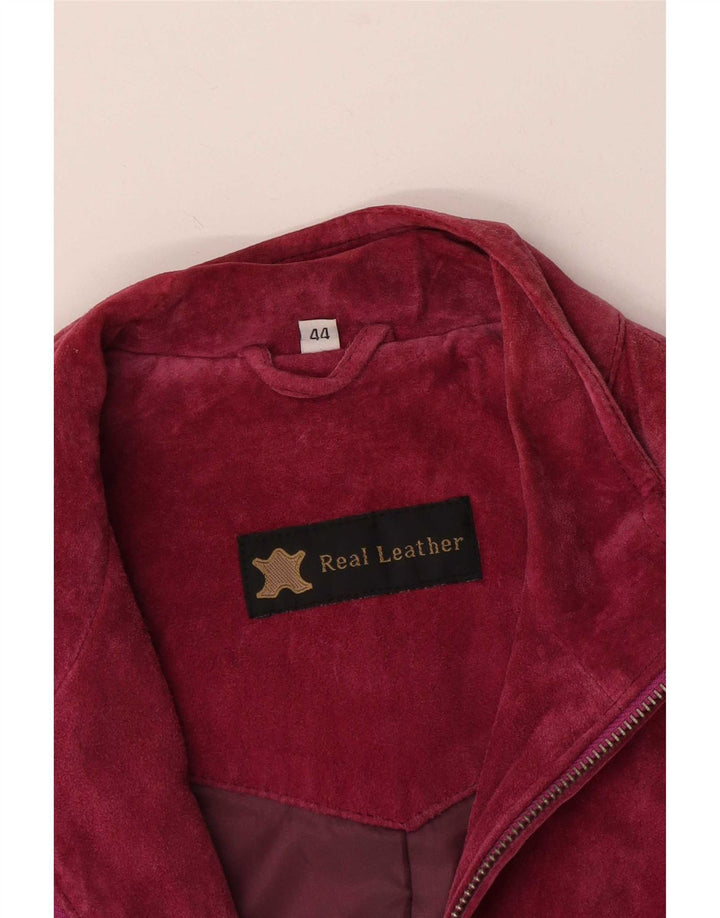 Vintage Womens Suede Bomber Jacket IT 44 Medium Pink Leather