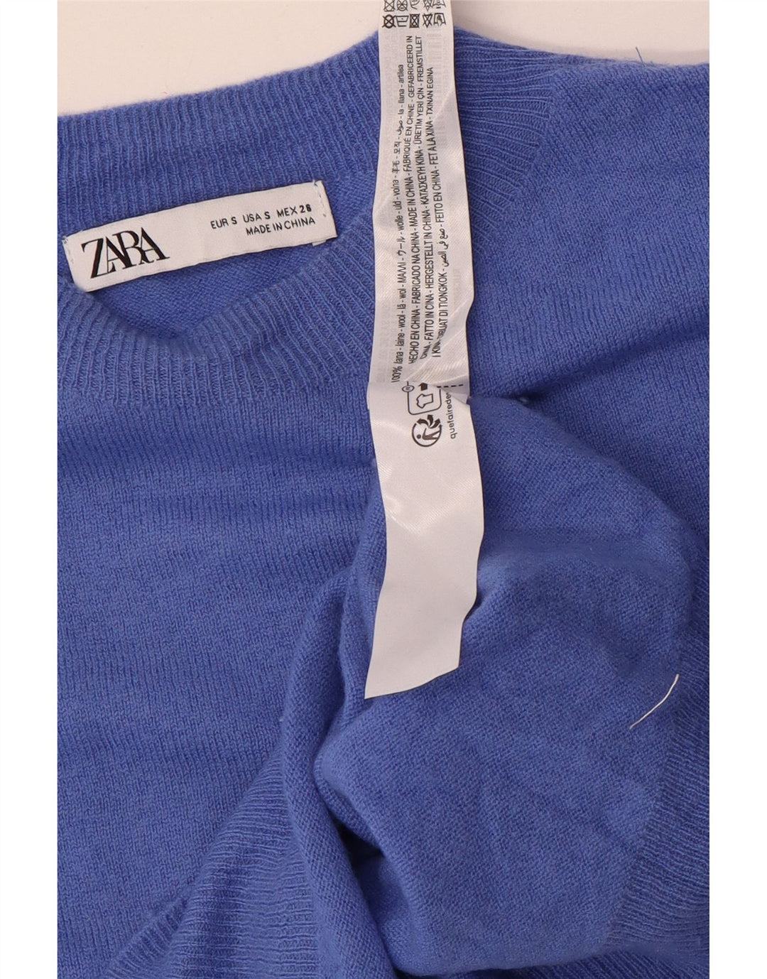 Zara Pull surdimensionné à col rond pour femme UK 10 Petite laine bleue