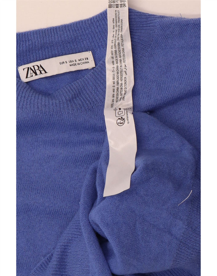 Zara Pull surdimensionné à col rond pour femme UK 10 Petite laine bleue