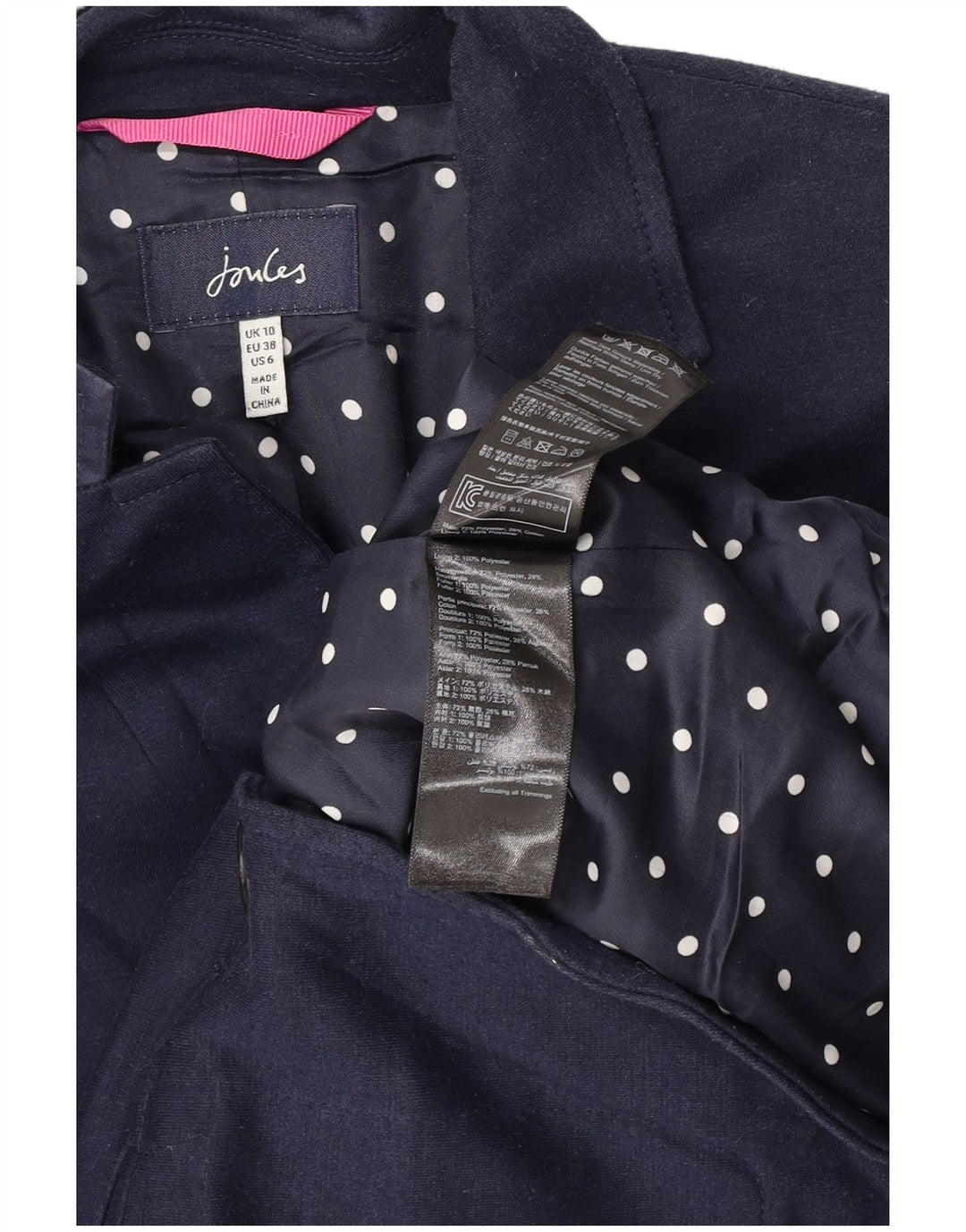 Joules Veste Blazer 2 Boutons Femme UK 10 Petit Bleu Marine Polyester