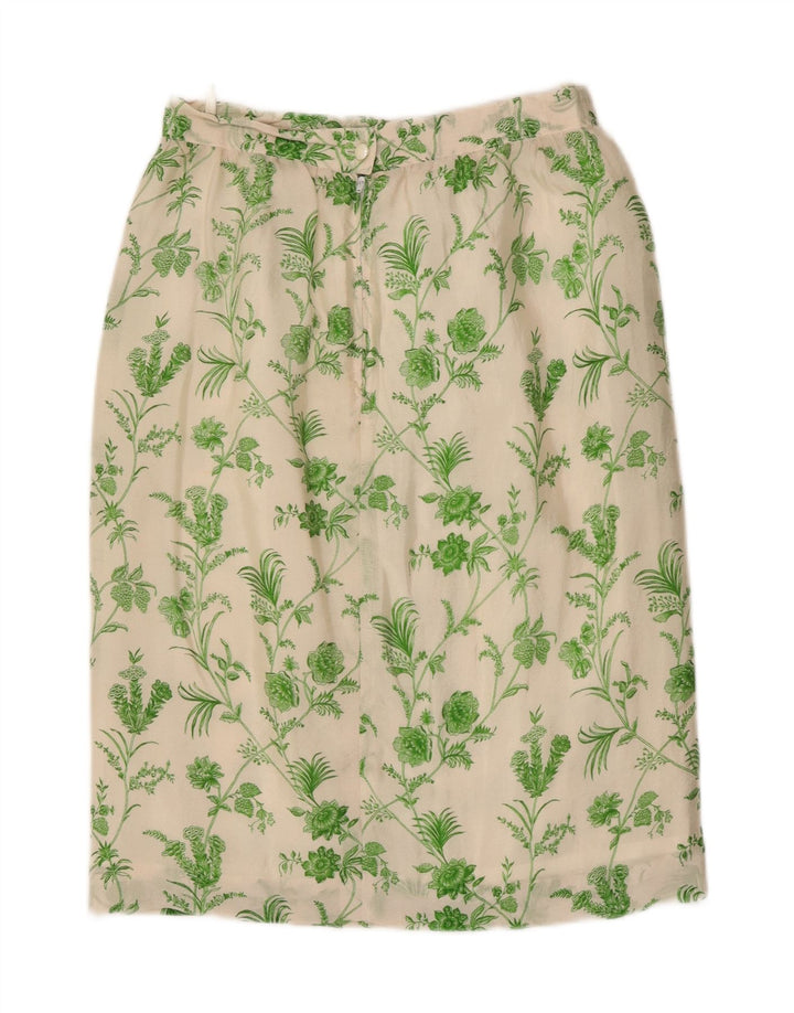 vintage Femme Jupe Droite W28 Moyen Blanc Floral