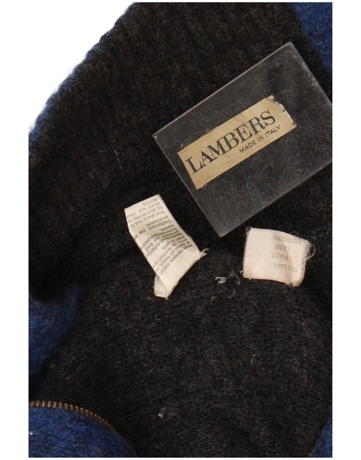 LAMBERS Cardigan Homme Pull Large Bleu Colorblock Laine