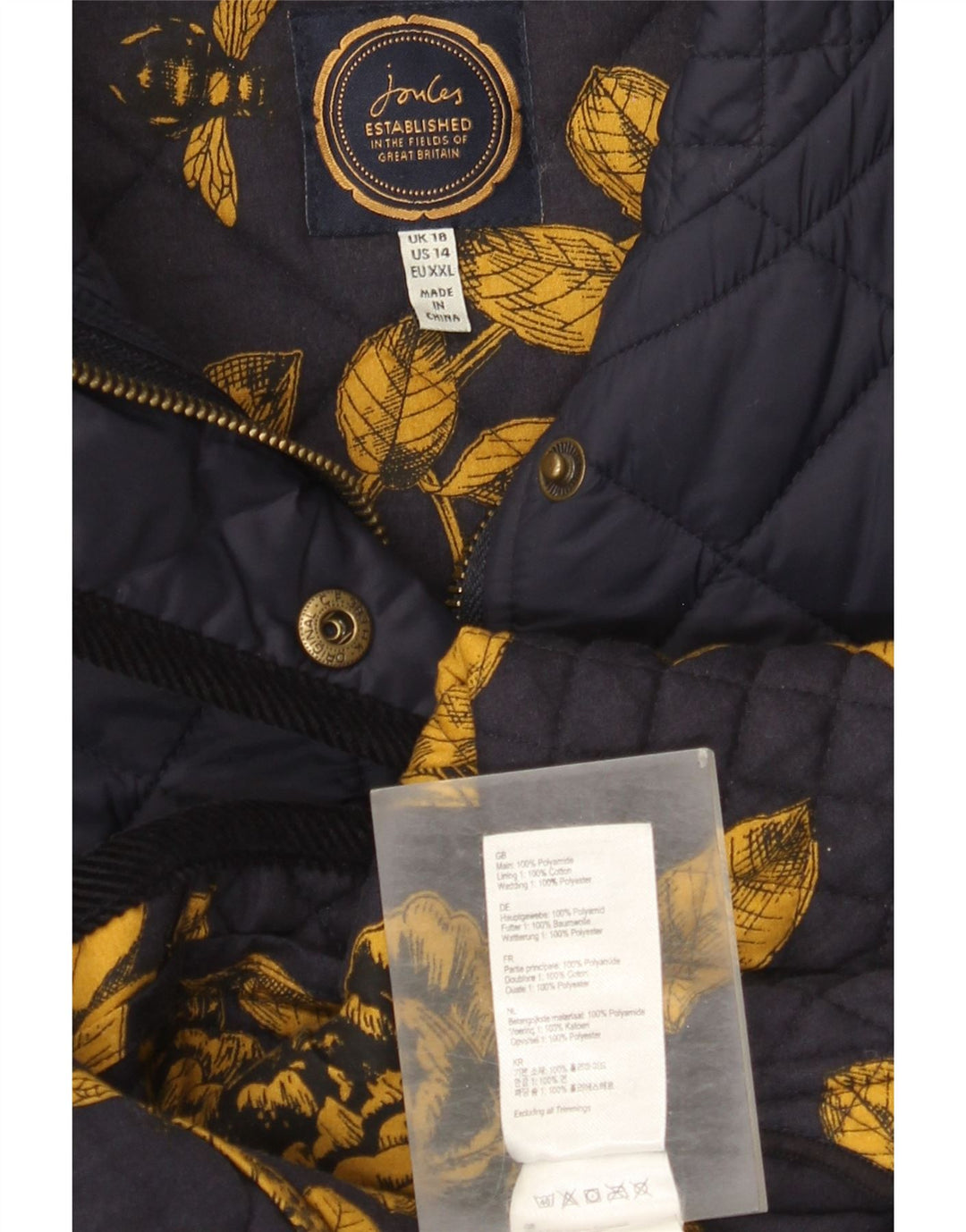 Joules Veste matelassée pour femme UK 18 XL Bleu marine Polyamide