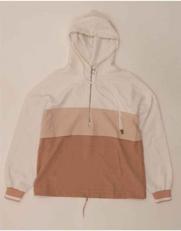 Zara Pull à capuche surdimensionné à col zippé pour femme UK 10 Small Marron Colourblock