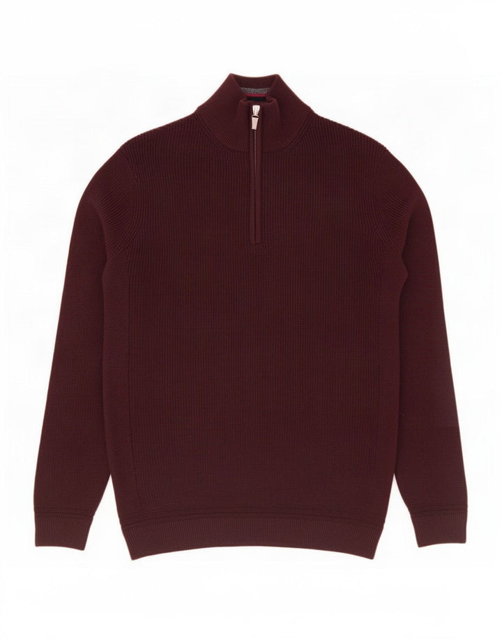 Ted Baker Pull à col zippé pour homme Taille 3 Polyester Bordeaux moyen