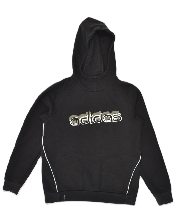 ADIDAS Boys Graphic Hoodie Jumper 13-14 Years Black Cotton | Vintage Adidas | Thrift | Second-Hand Adidas | Used Clothing | Messina Hembry 