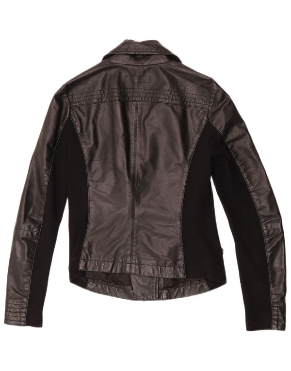 Toy G Veste de motard en cuir court pour femme UK 8 Petit cuir noir