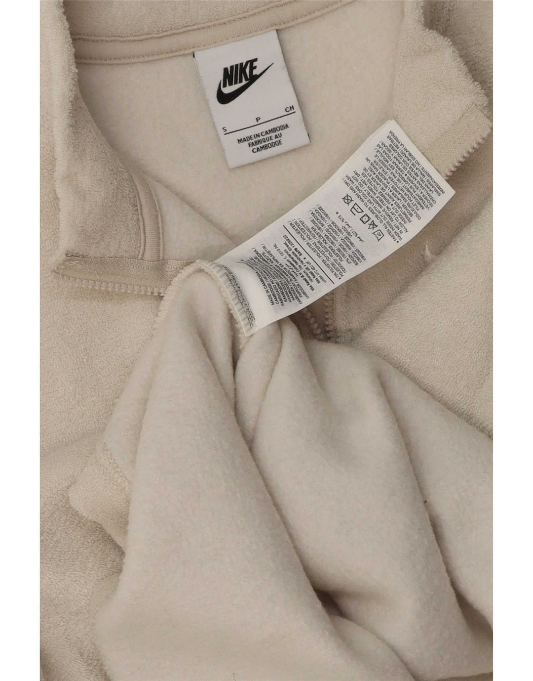 Nike Pull court en polaire à col zippé pour femme UK 10 Petit Blanc cassé Polyester