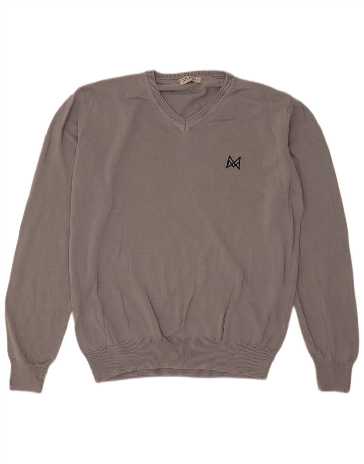 vintage Mens V-Col Jumper Pull Grand Coton Gris