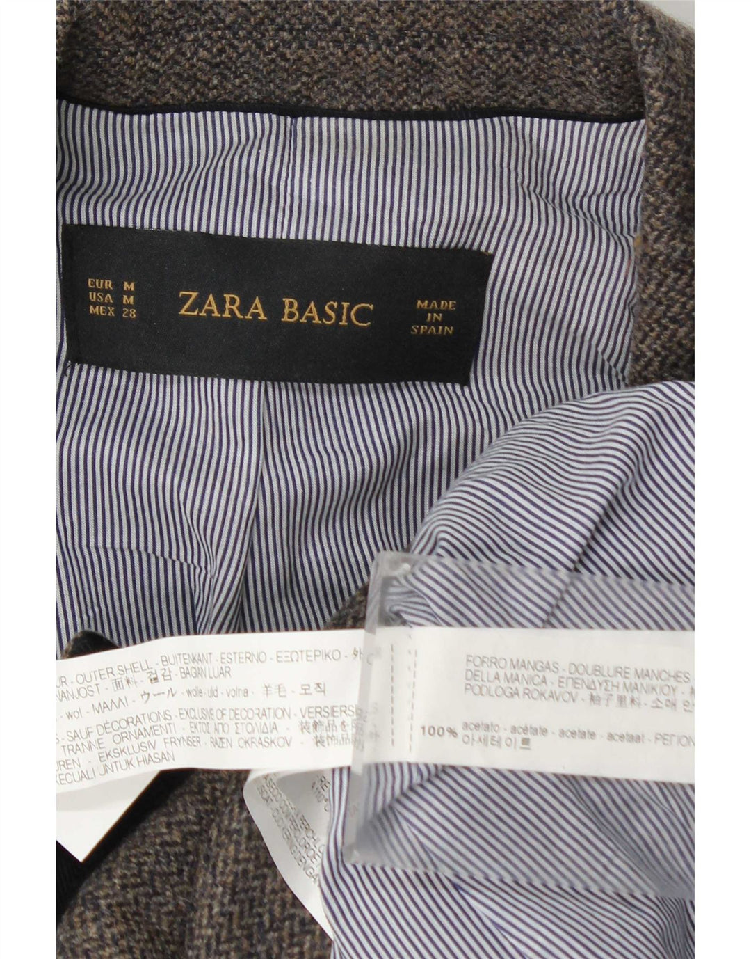 Zara Womens 1 Button Blazer Jacket UK 12 Acétate à chevrons gris moyen