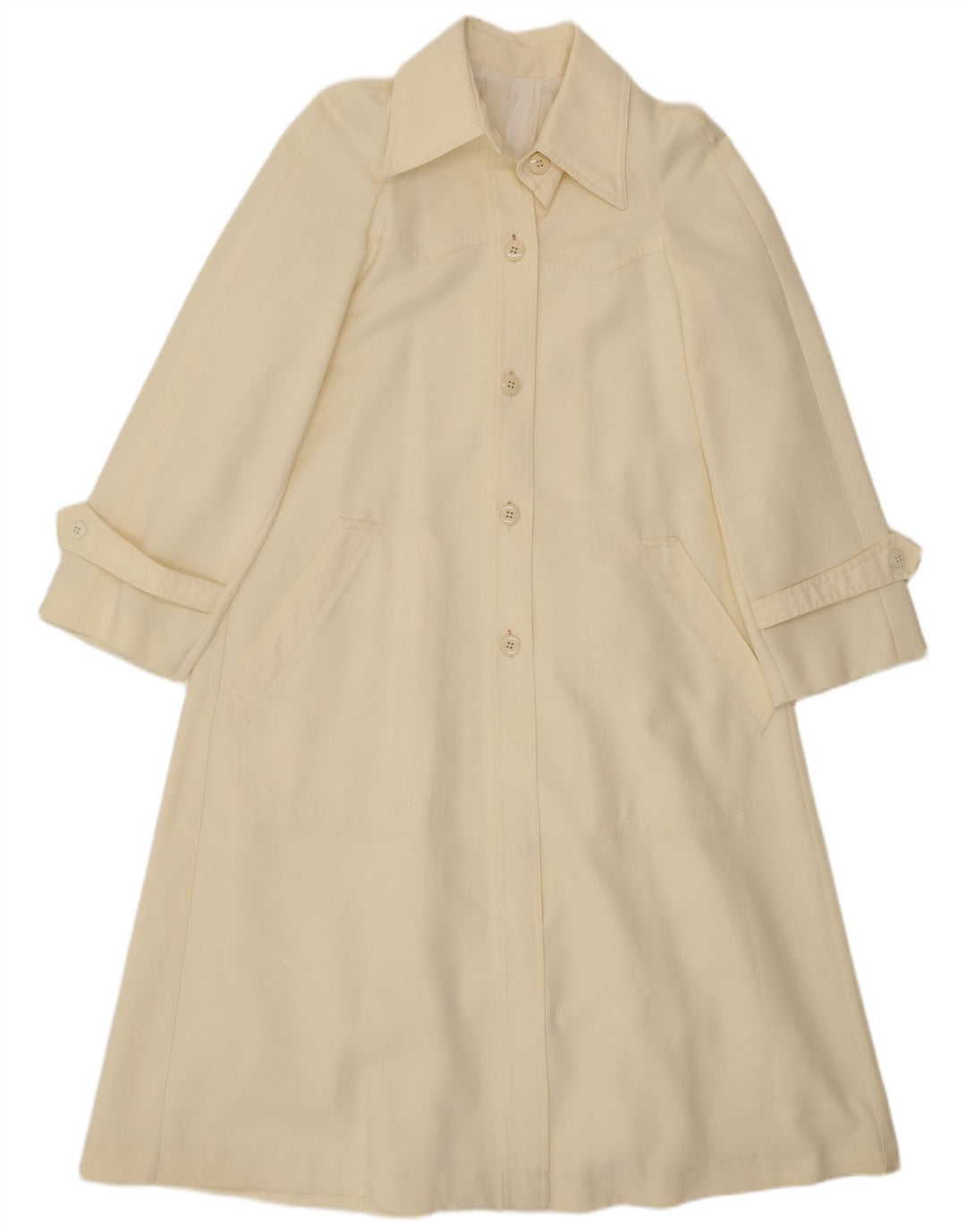 vintage Femme Trench Coat UK 8 Petit Off White Polyester