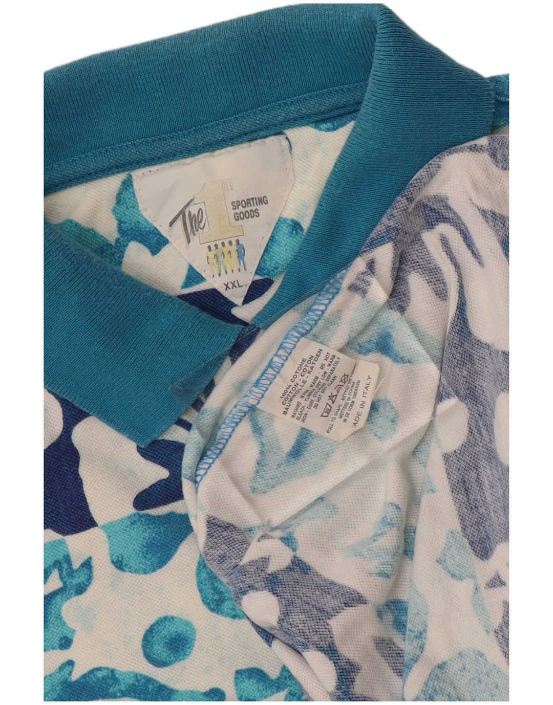 VINTAGE Polo Homme 2XL Bleu Floral Coton