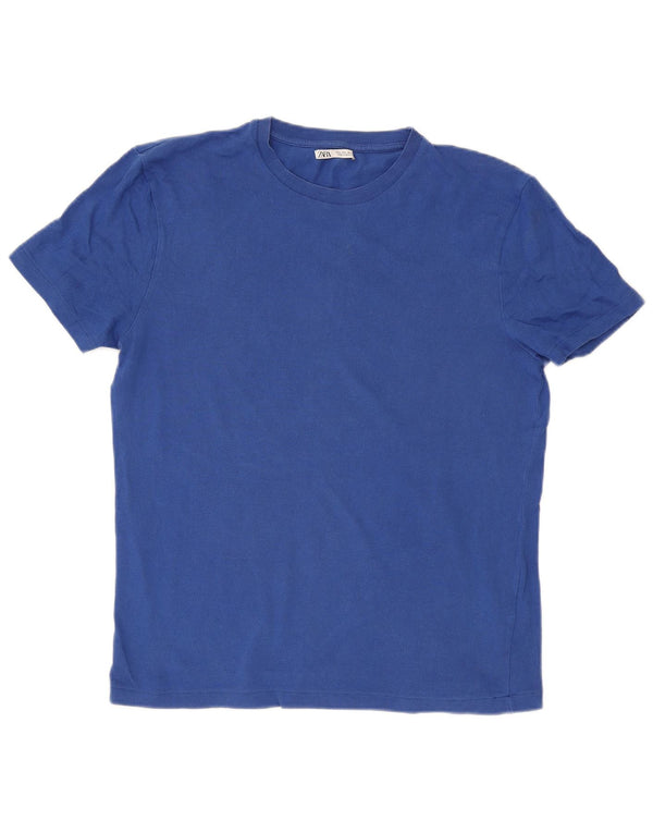 Zara Mens T-Shirt Top Large Blue Cotton