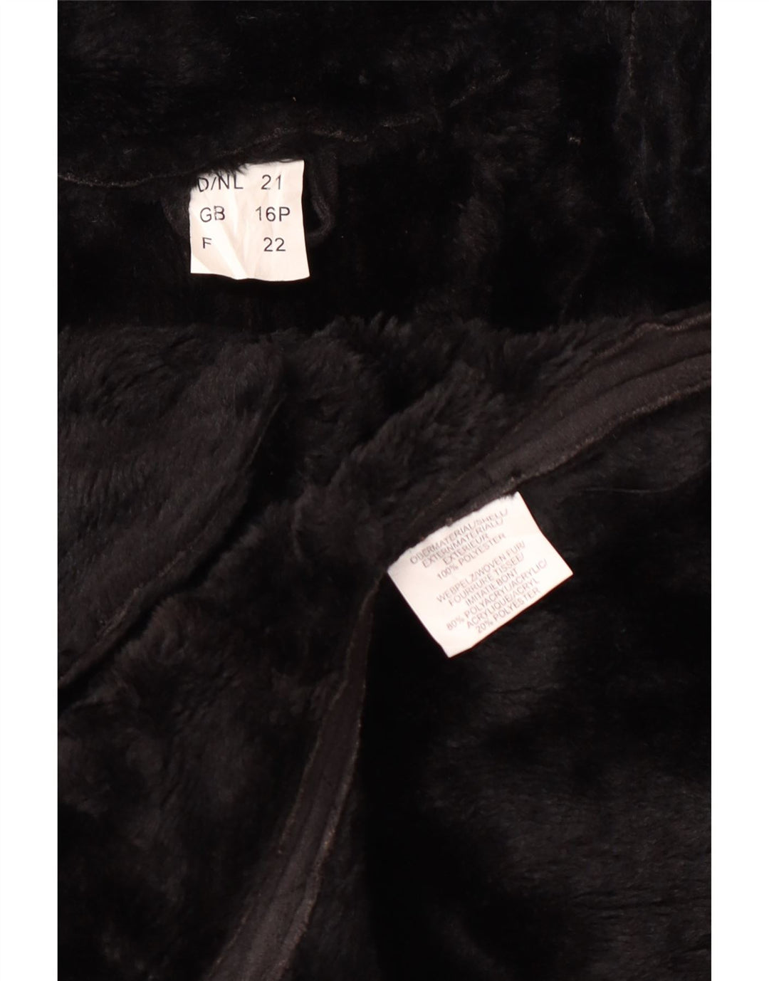 vintage Femmes À Capuchon Sherpa Pardessus UK 16 Grand Polyester Noir