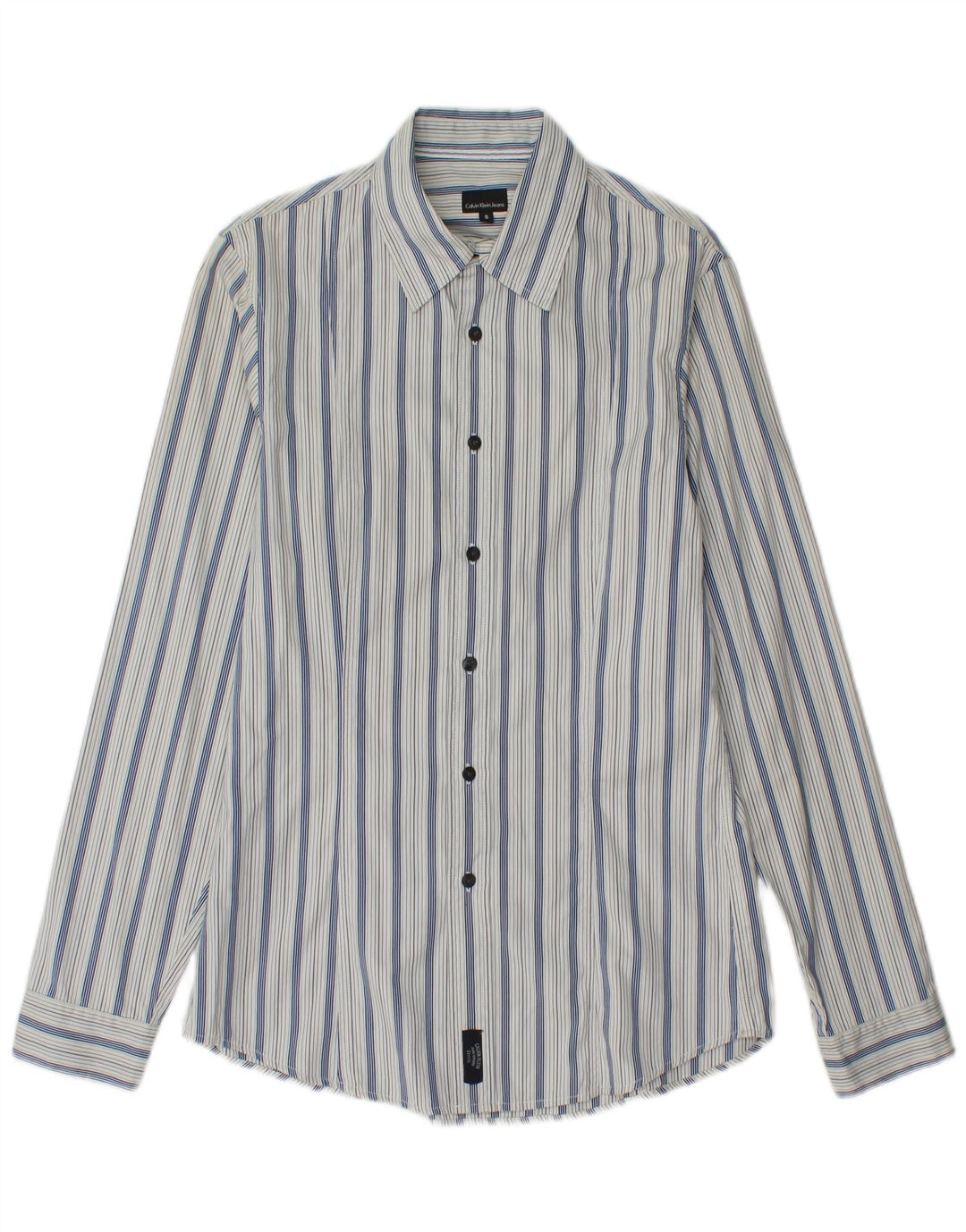 Calvin Klein Jeans Chemise Homme Small Bleu Rayé Coton