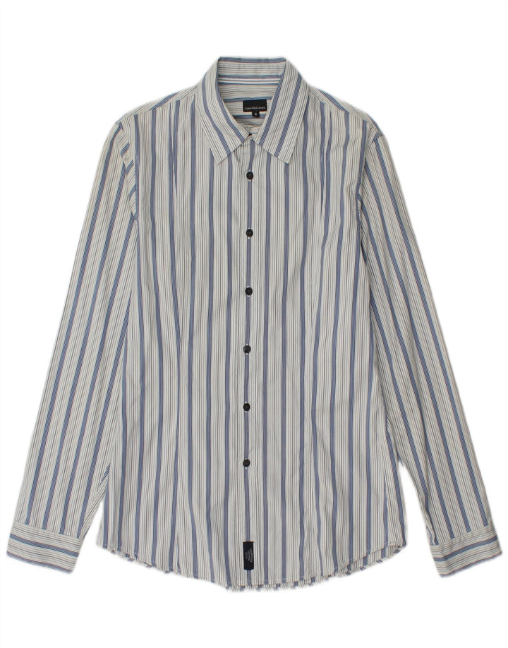 Calvin Klein Jeans Chemise Homme Small Bleu Rayé Coton
