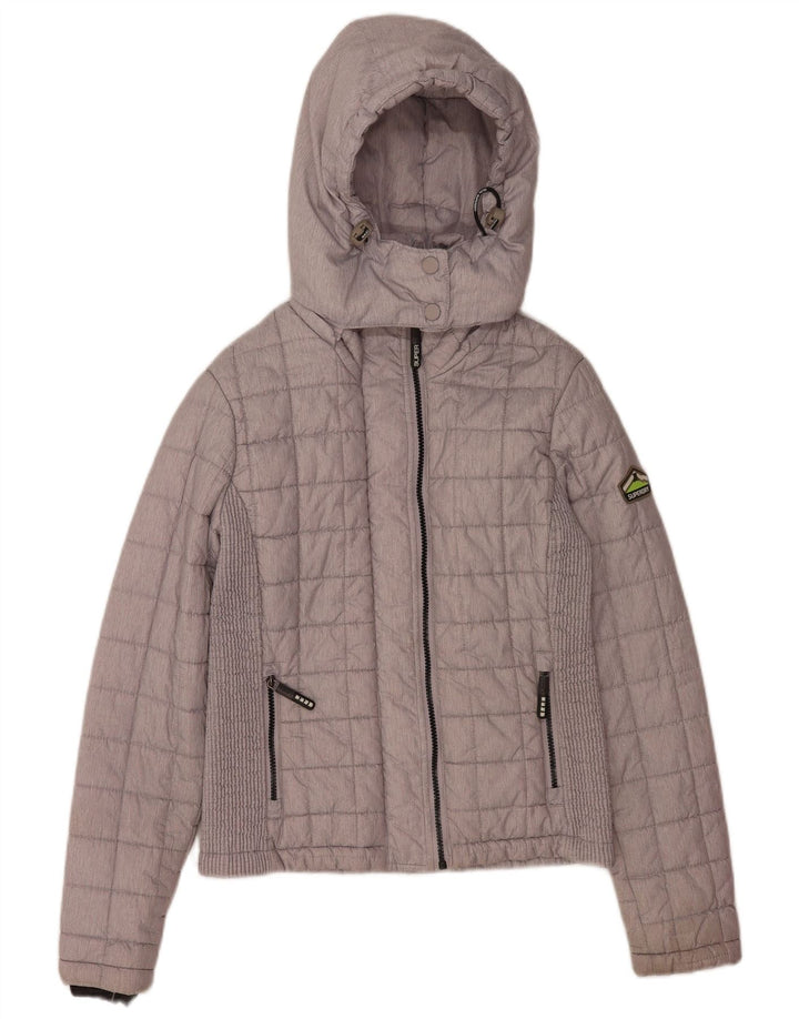 Superdry Veste matelassée à capuche pour femme UK 10 Small Gris Polyester