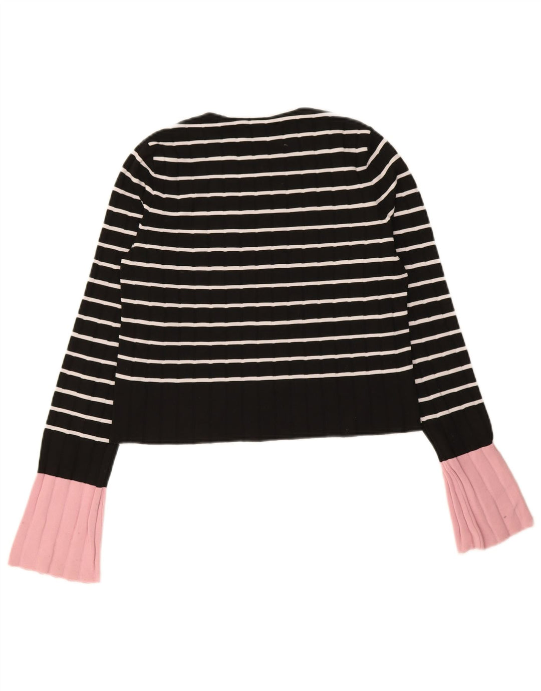 Zara Femme Crop Top Manches Longues UK 10 Petit Noir Rayé Polyamide