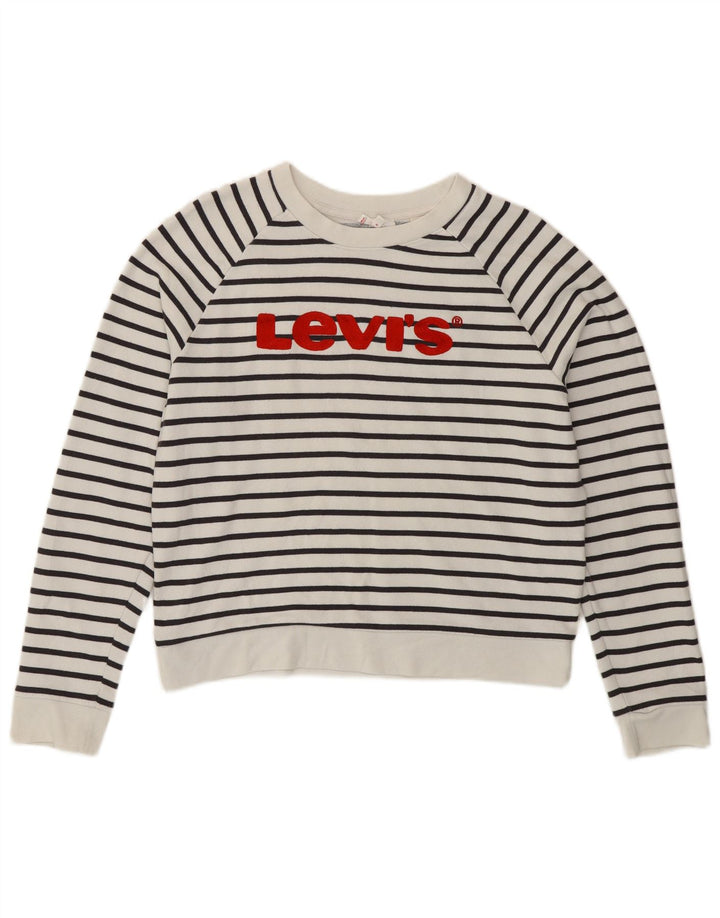 Levi's Sweat-Shirt Graphique Femme UK 14 Medium Blanc Rayé Nautique
