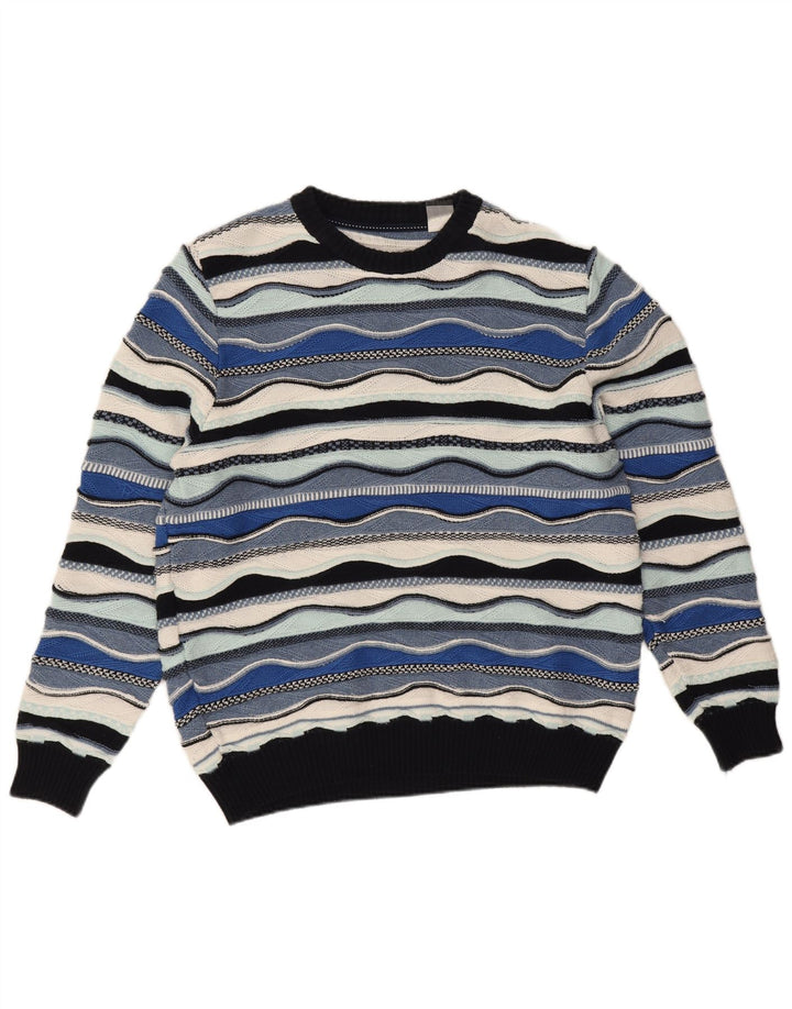 Roger Kent Pull à col rond pour homme EU 52 Large Bleu Colorblock