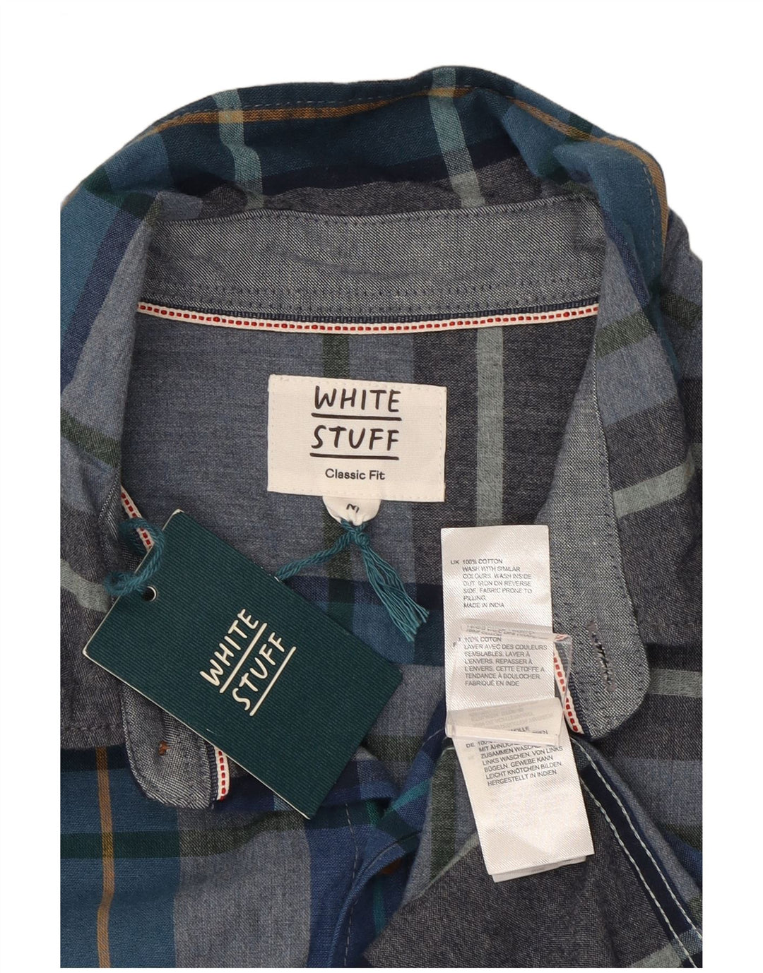Chemise Coupe Classique Homme White Stuff Coton à Carreaux Bleu Moyen