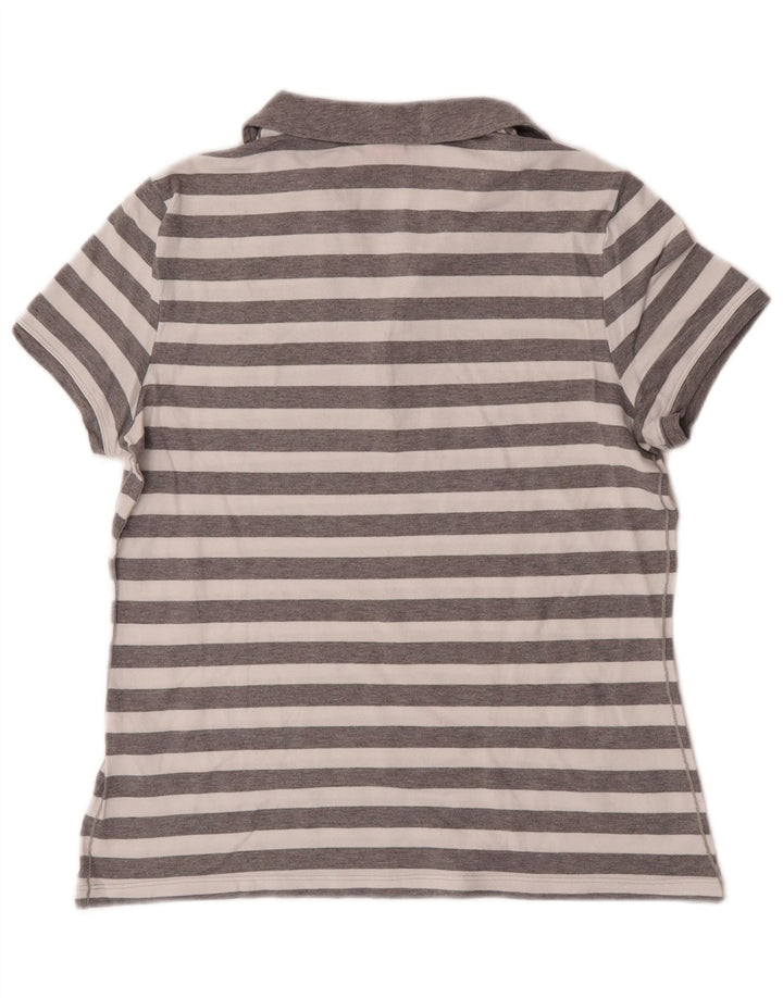 Puma Polo Femme UK 14 Coton Rayé Gris Moyen