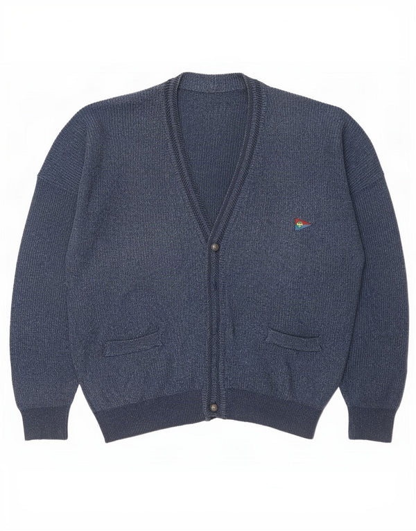 vintage Homme Cardigan Pull IT 56 XL Bleu Marine Coton