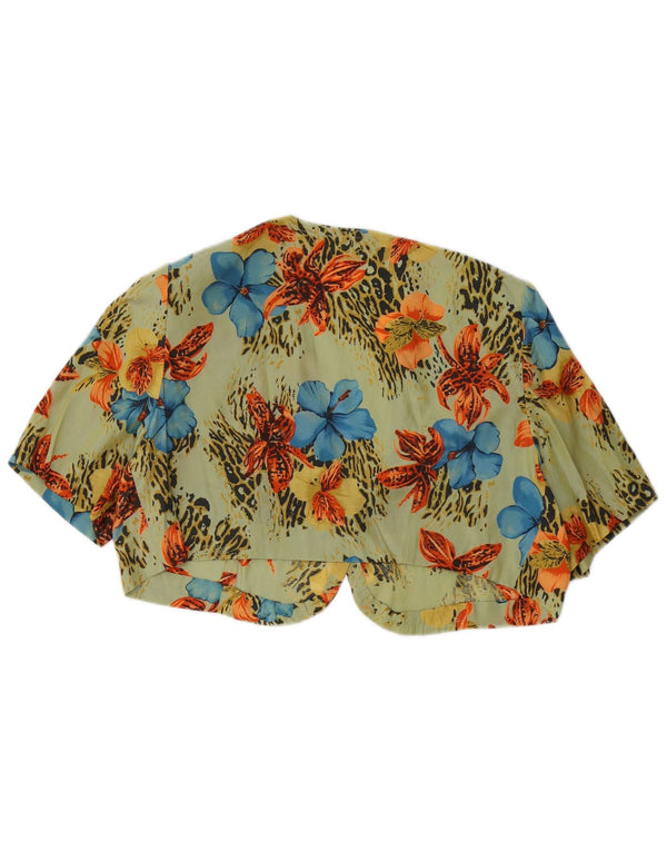 vintage Femmes Surdimensionné Boléro Top UK 14 Moyen Vert Floral