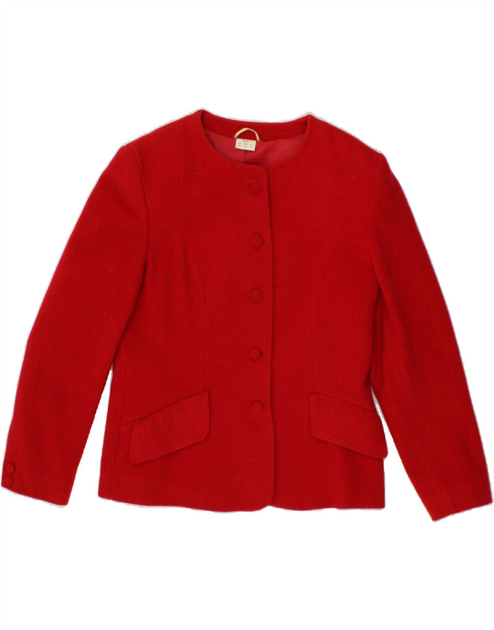 VINTAGE Femme 5 Bouton Blazer Veste UK 14 Grande Laine Rouge