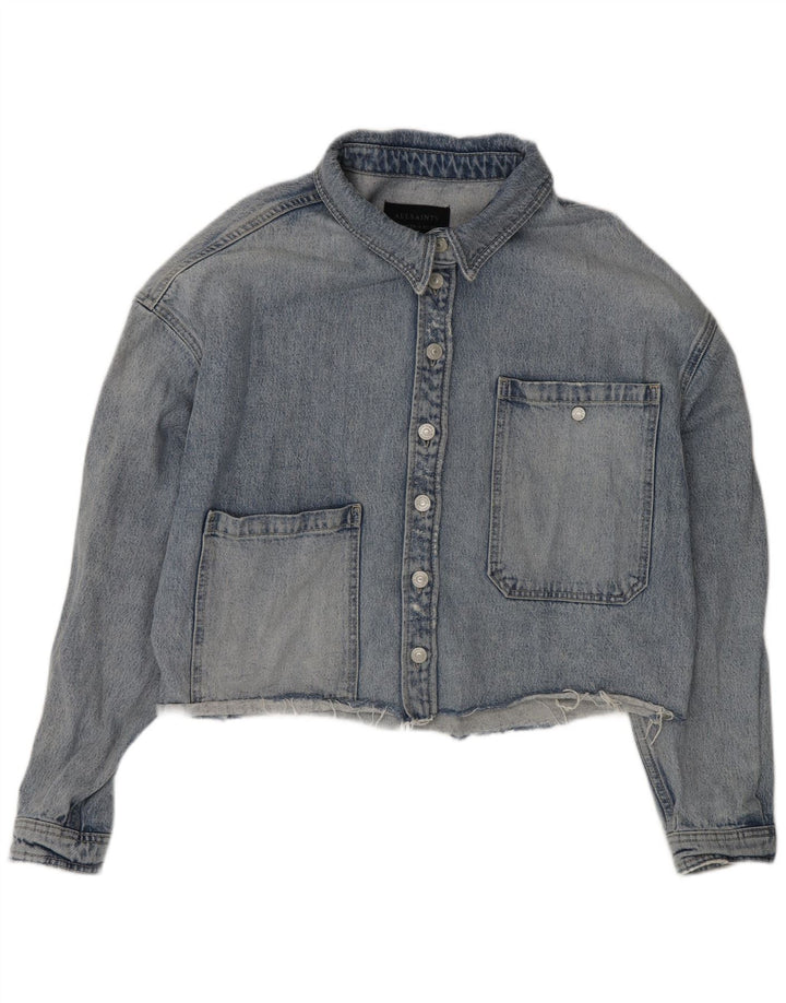 All Saints Veste en jean surdimensionnée pour femme UK 10 Petit coton bleu