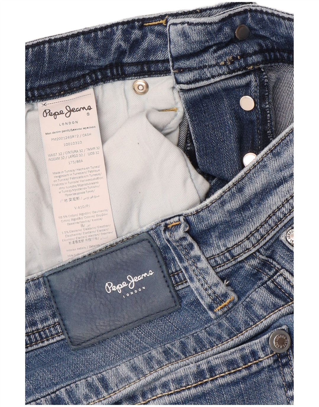 PEPE Jeans Jean droit régulier en détresse pour hommes W32 L32 bleu coton