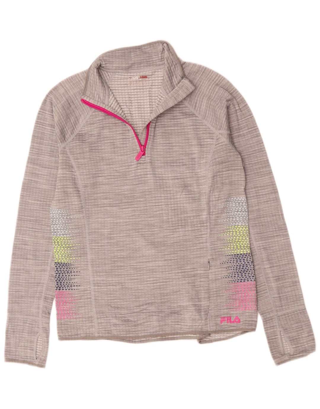 Fila Haut de survêtement à col zippé pour femme UK 14 Gris moyen moucheté