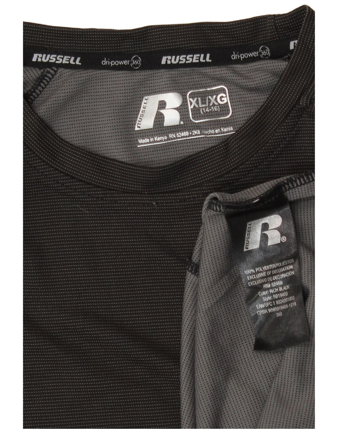 Russell Athletic T-Shirt Garçon 14-15 Ans XL Noir Rayé Polyester