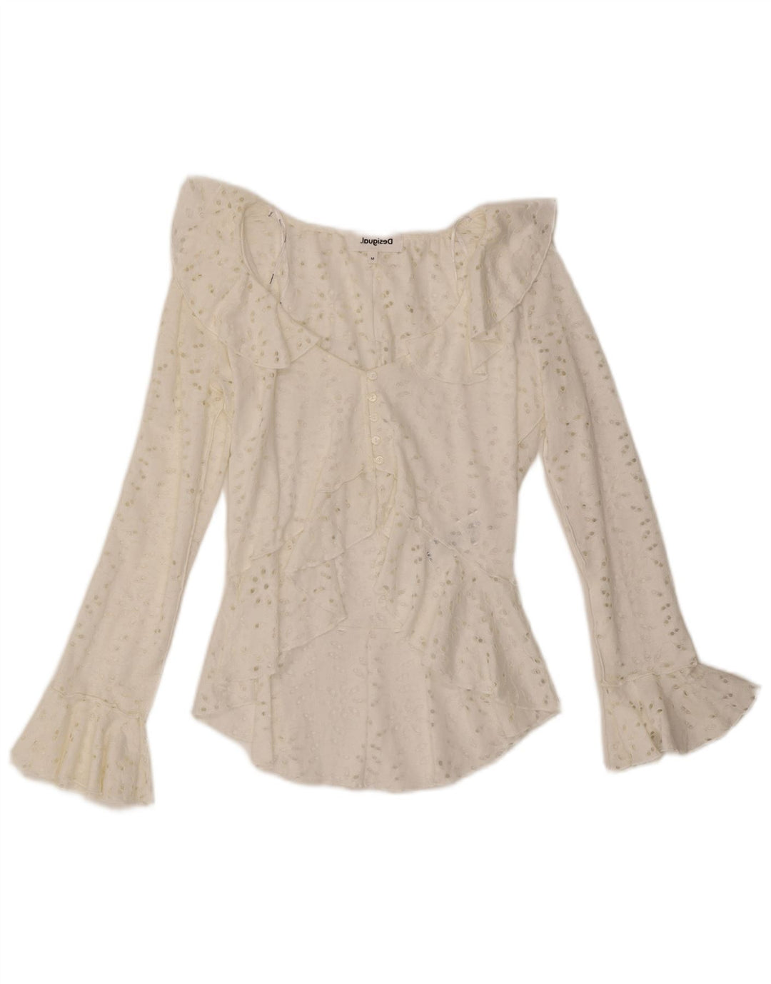 Desigual Femme Chemise Asymétrique Blouse UK 12 Moyen Blanc Coton