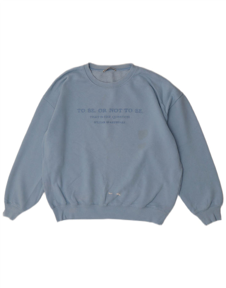 Zara Womens Graphic Sweatshirt Jumper UK 14 Bleu Moyen Coton