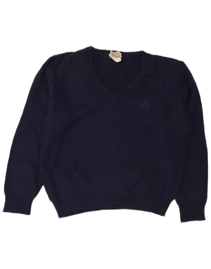 LEE Womens Oversized V-Neck Jumper Sweater UK 14 Medium Navy Blue Acrylic