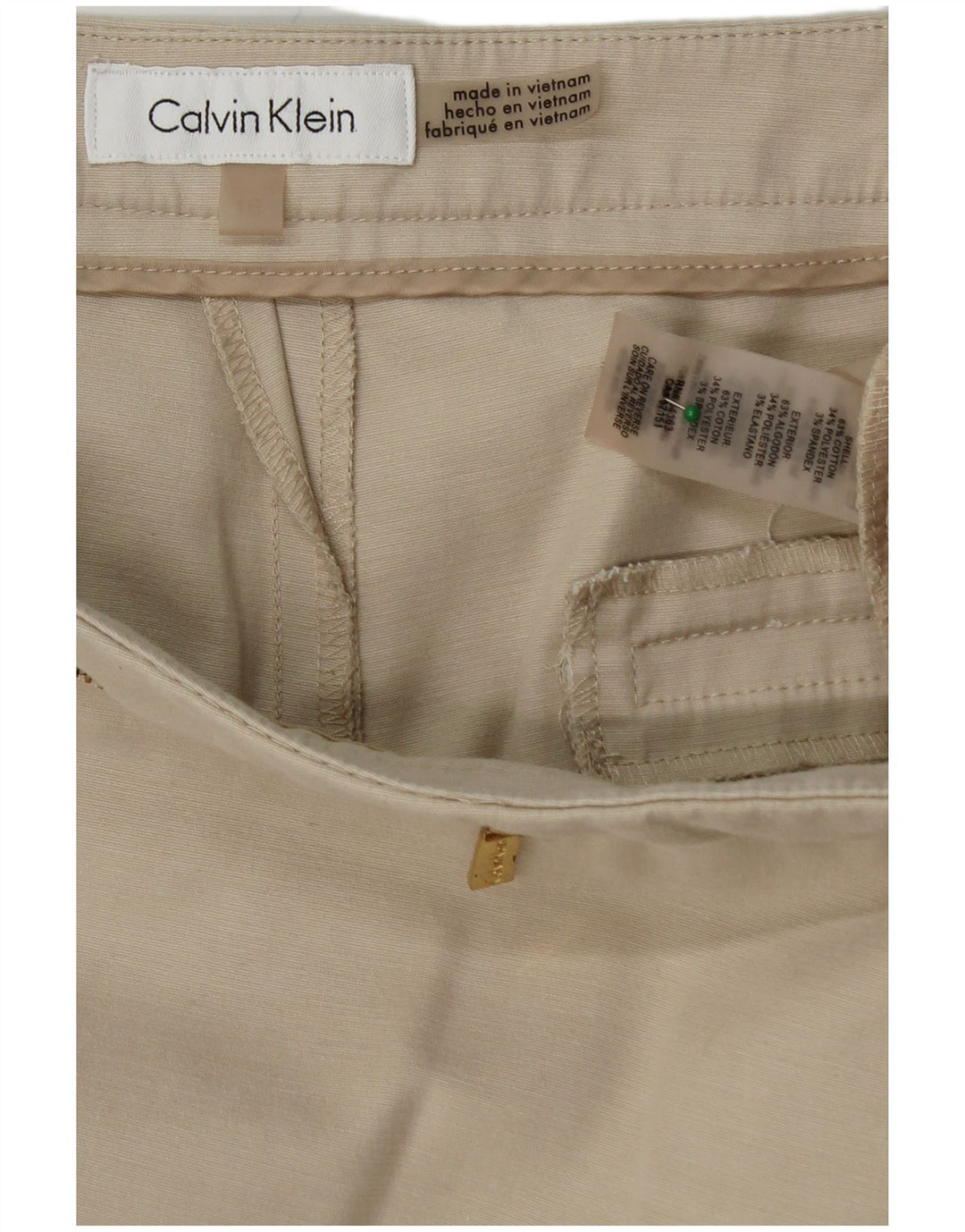 CALVIN KLEIN Pantalon court droit pour femme US 16 2XL W38 L27 Beige