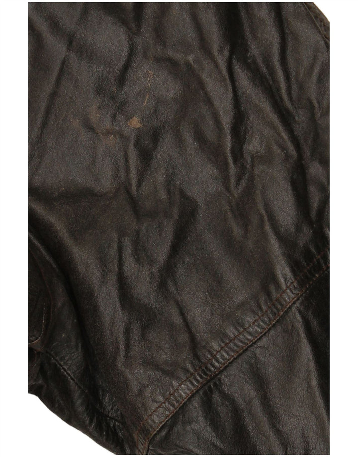 VINTAGE Manteau en cuir double boutonnage femme EU 38 Cuir marron moyen