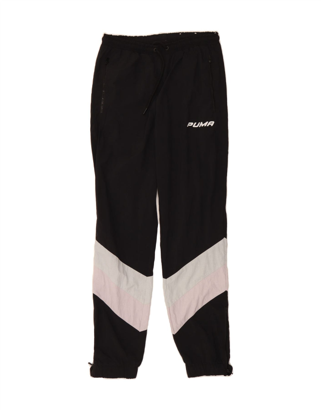 PUMA Mens Tracksuit Trousers Joggers Small Black Colourblock Nylon Vintage Puma and Second-Hand Puma from Messina Hembry 
