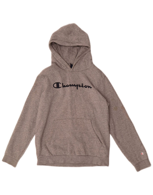 Champion Boys Graphic Hoodie Jumper 13-14 Years XL Grey Flecked Cotton