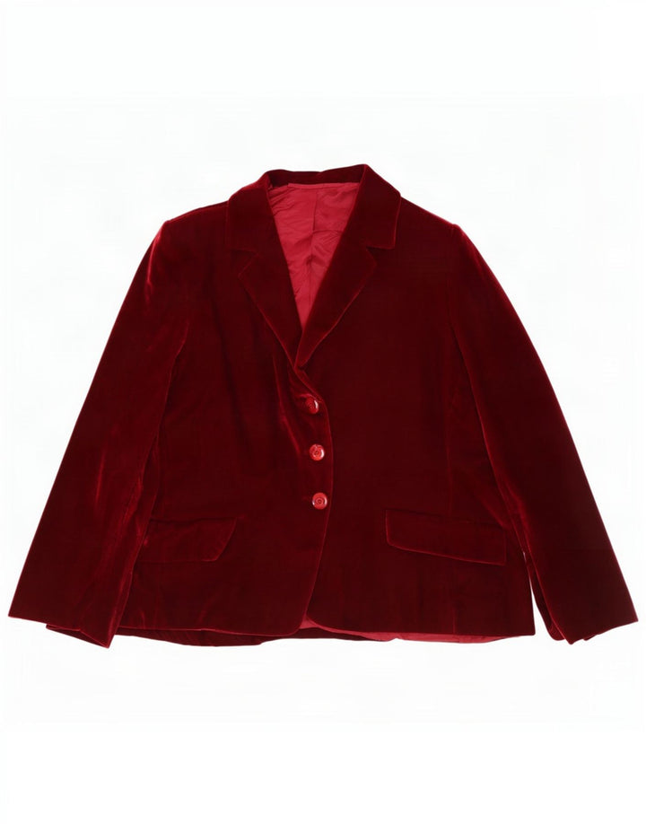 vintage Femme 3 Bouton Velours Blazer Veste UK 12 Moyen Bourgogne