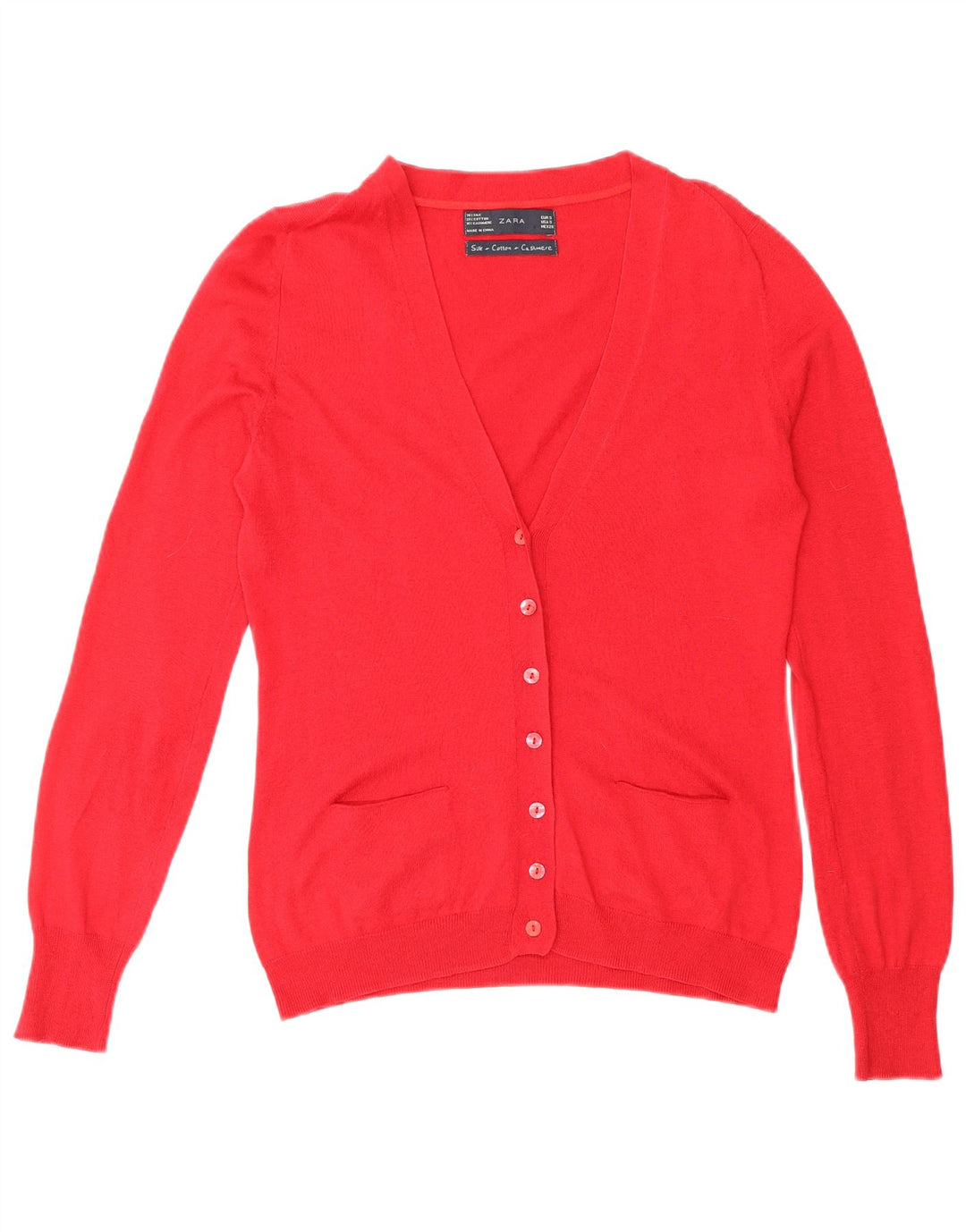 Zara Cardigan Femme Pull UK 10 Petite Soie Rouge