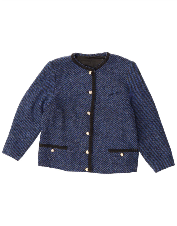 VINTAGE Femme 6 Bouton Blazer Veste UK 14 Bleu Moyen Pinstripe