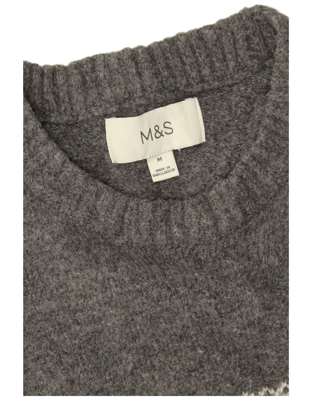 Marks & Spencer Pull col rond pour homme Gris moyen Fair Isle