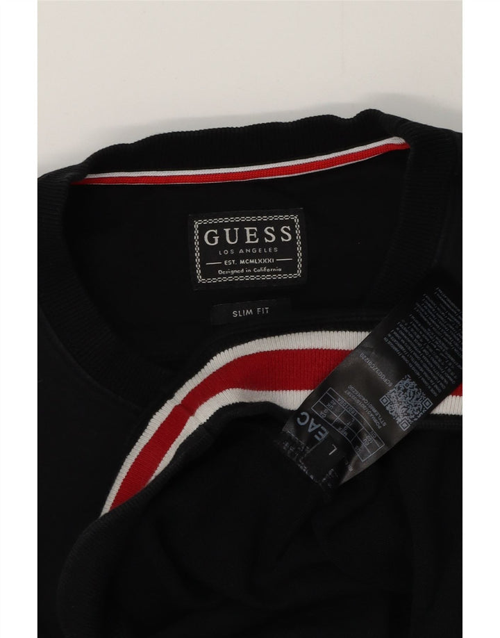 GUESS Sweat-shirt coupe slim pour homme UK 40 Medium Noir Colourblock